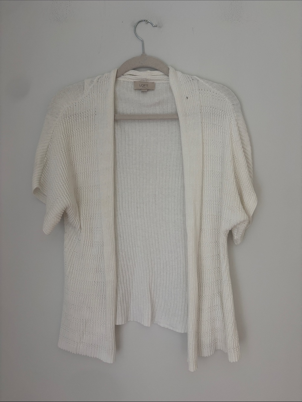 LOFT White Knit Open Swing Cardigan Size Medium